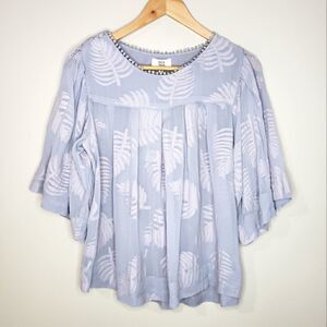 Noa Noa NWT Size 38 Medium Lilac Palm Print Flowy Sheer Boho Top
